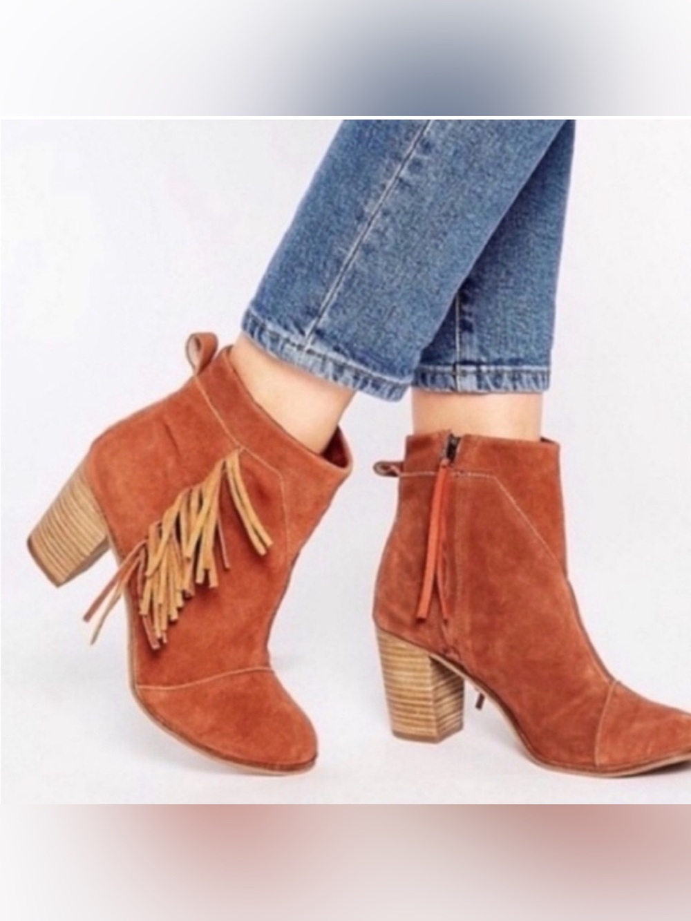 Tom’s NWT Fringe Suede Ankle Boots - Rust